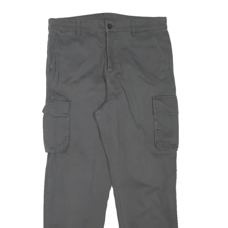 Mens Regular Fit Grey Cotton Blend Cargo Trousers W33 L29 Zip Closure Casual 2