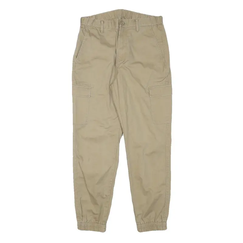 Mens Relaxed Fit Beige Cotton Blend Cargo Trousers W27 L26 Zip Pocket Detail 1