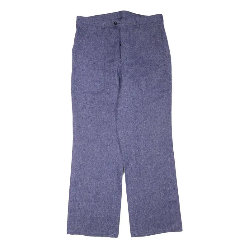 Mens Relaxed Fit Cotton Blend Blue Trousers W35 L33 Button Closure Casual 1