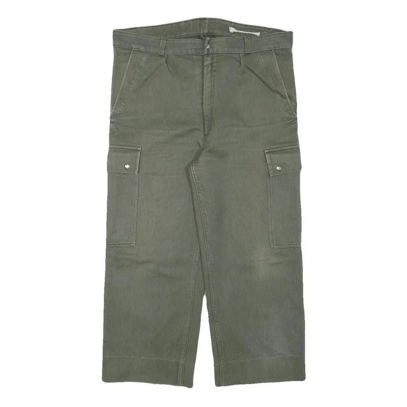 Mens Relaxed Fit Olive Green Cotton Blend Cargo Trousers W36 L23 Zip Pockets 1
