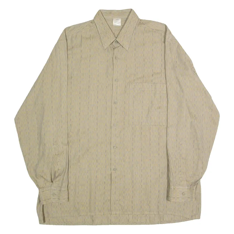 Mens Shirt Beige Striped Long Sleeve L 1