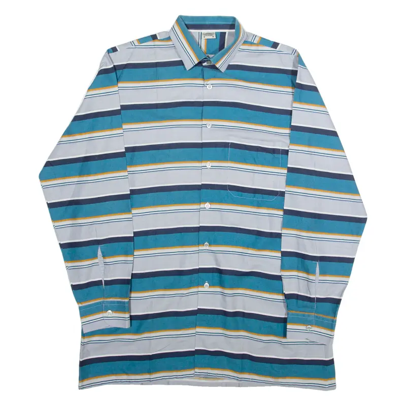 Mens Shirt Blue 90S Striped Long Sleeve L 1