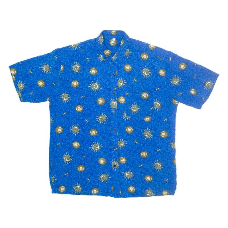 Mens Shirt Blue Crazy Pattern L 1