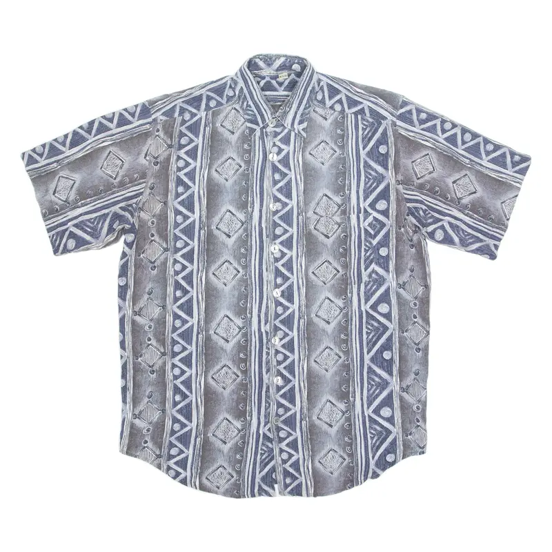 Mens Shirt Blue Viscose 90S Crazy Pattern M 1