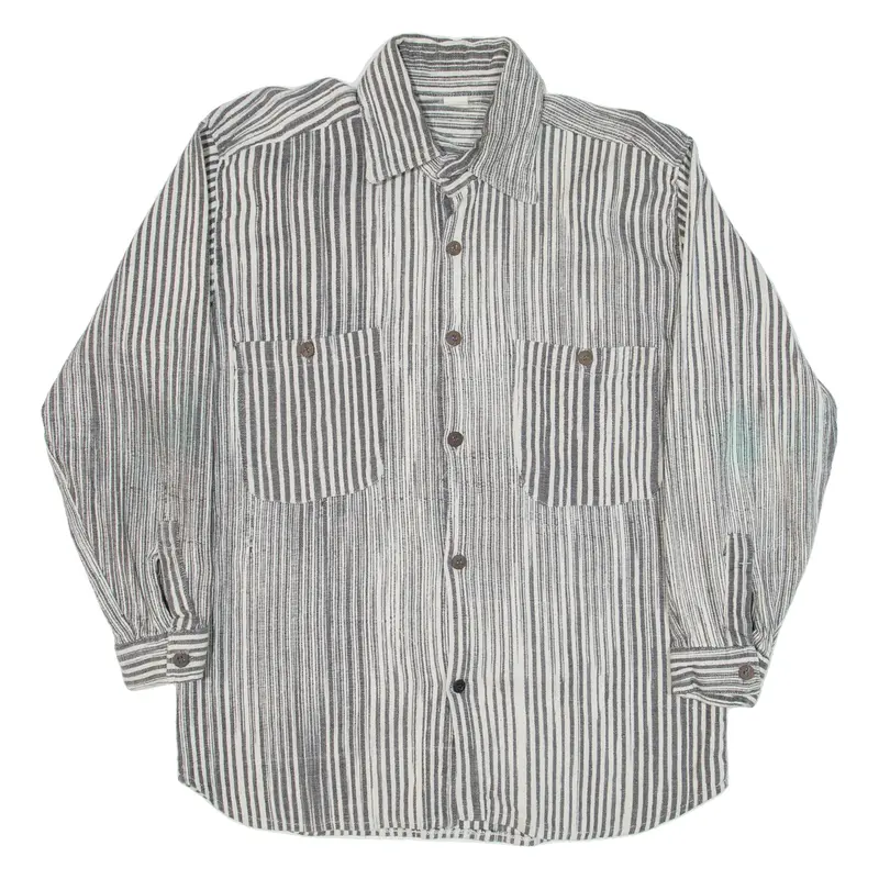 Mens Shirt Grey Striped Long Sleeve L 1