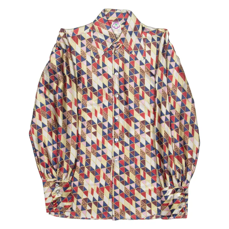 Mens Shirt Red 80S Crazy Pattern Long Sleeve S 1
