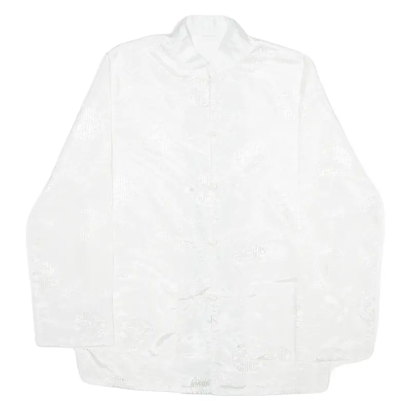 Mens Shirt White Crazy Pattern Long Sleeve M 1