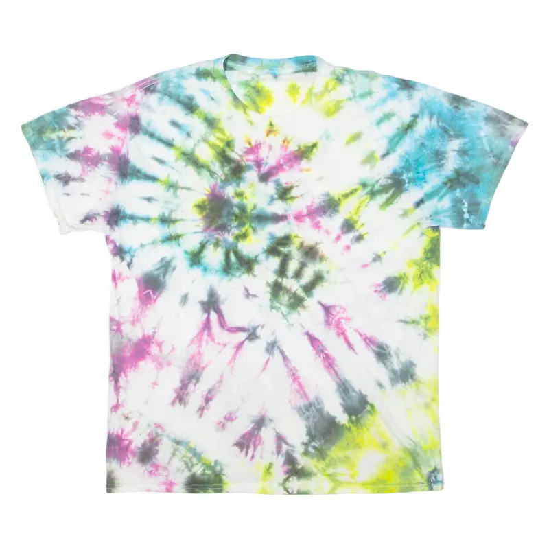 Mens Tie Dye T-Shirt White Crew Neck L 1