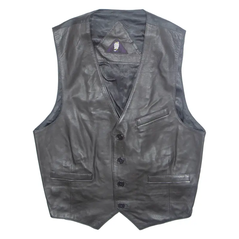Mens Waistcoat Black Faux Leather L 1
