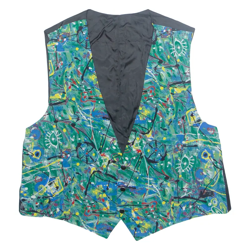 Mens Waistcoat Green Crazy Pattern L 1