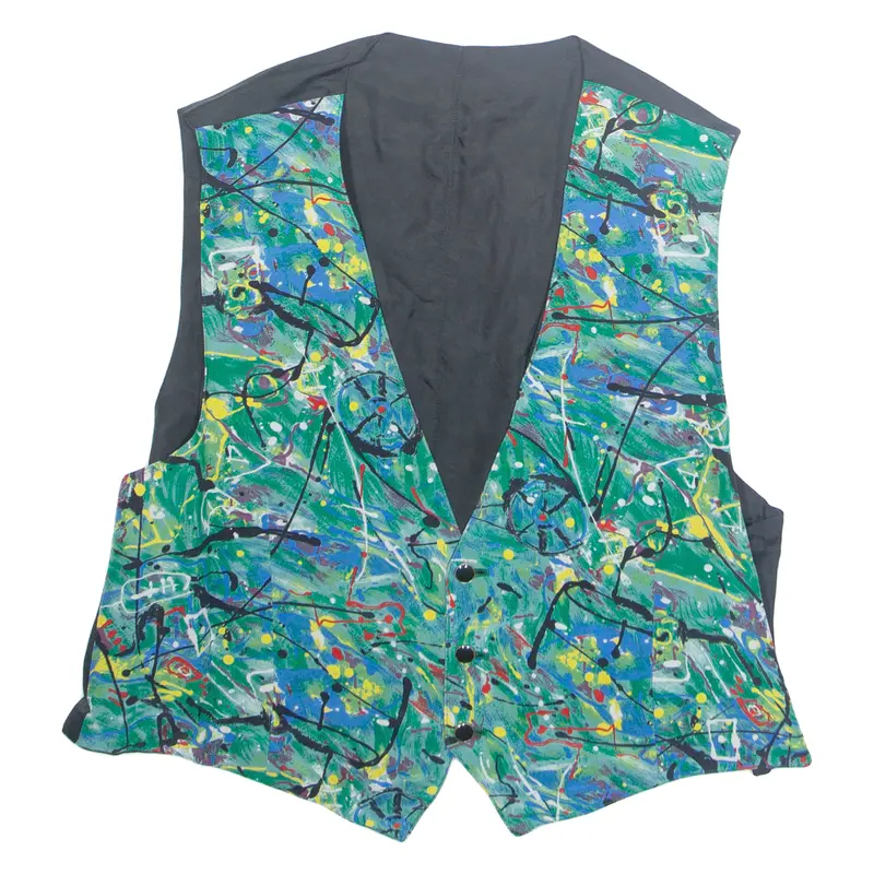 Mens Waistcoat Green Crazy Pattern L 1
