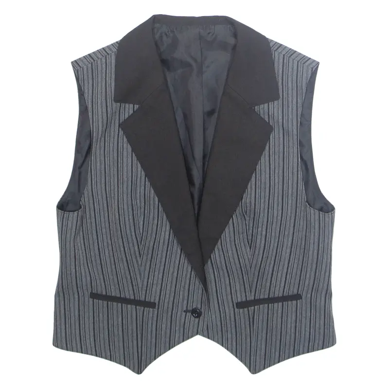 Mens Waistcoat Grey Striped M 1