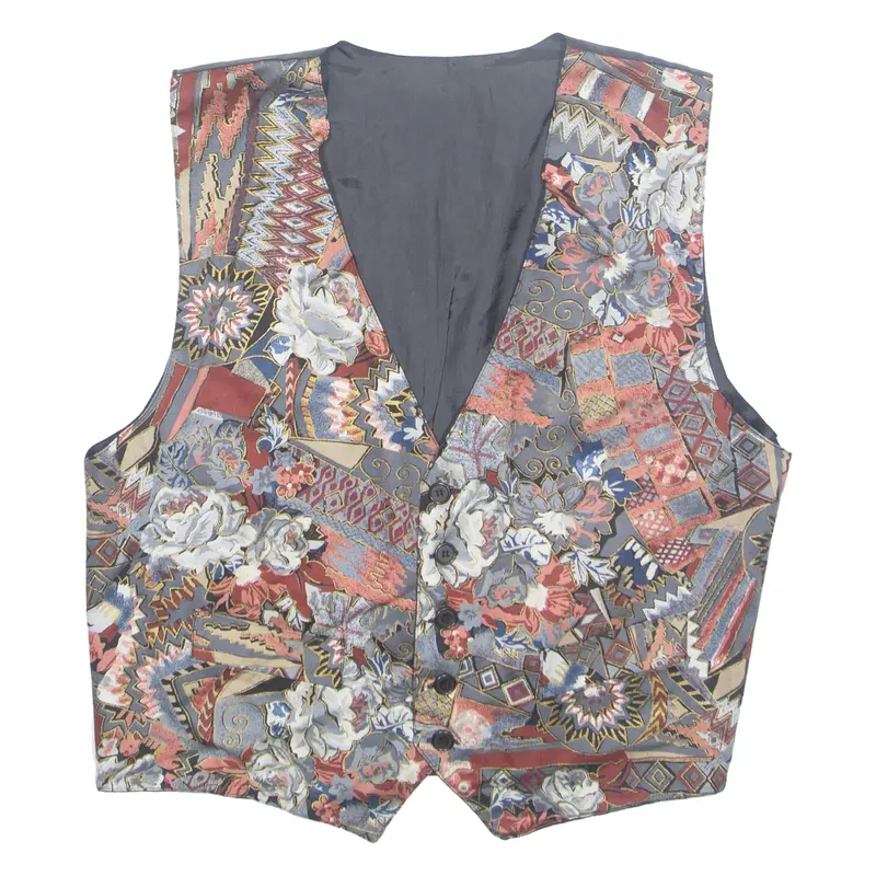 Mens Waistcoat Red Crazy Pattern L 1