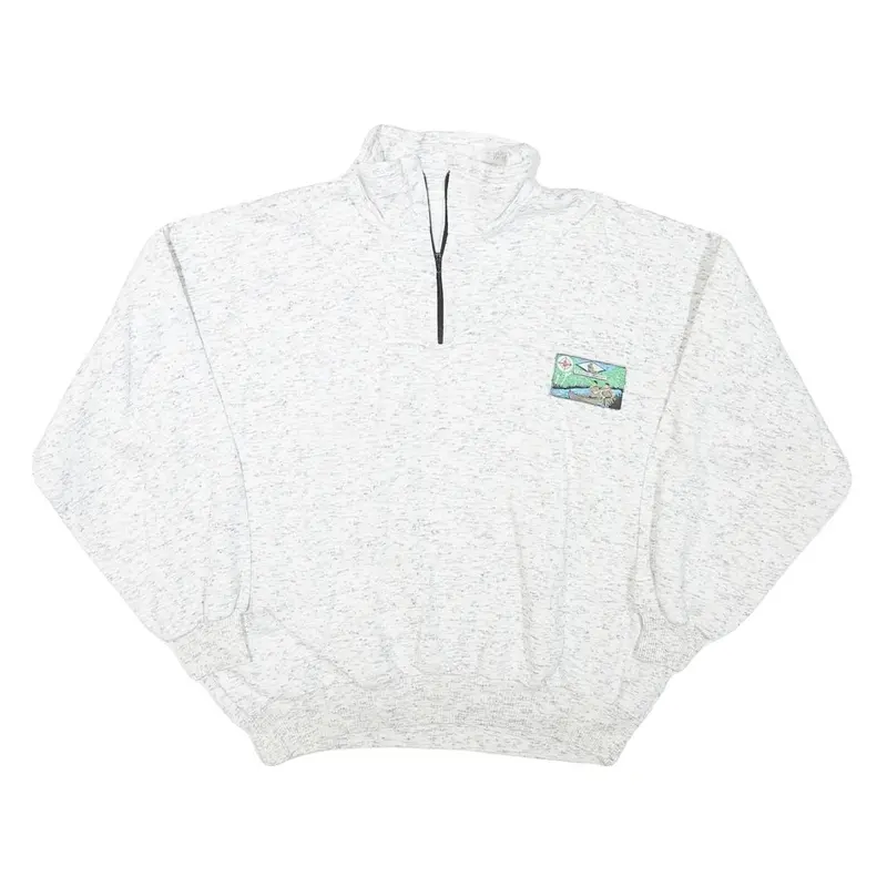 Mens White 1/4 Zip Sweatshirt M Cotton Blend Casual Pullover Comfort 1