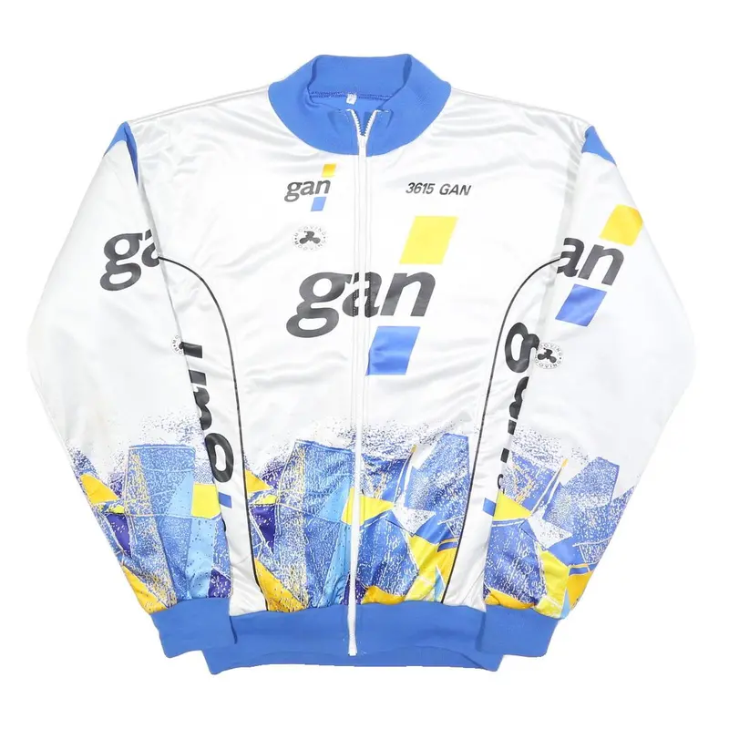 Mens White & Blue Graphic Polyester Blend Zip Jacket L Sports Style 1