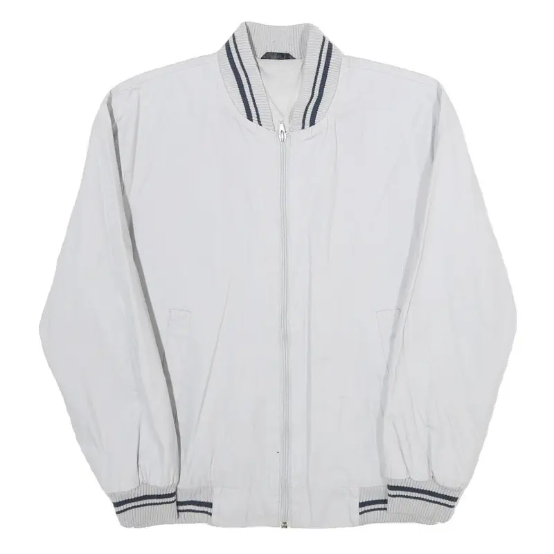 Mens White Bomber Jacket S Cotton Blend Plain Zip Closure Casual Style 1