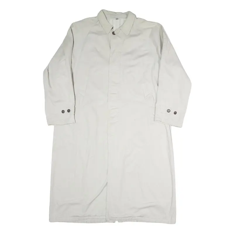 Mens White Button Front Long Sleeve Polyester Blend Jacket L Plain Stylish 1