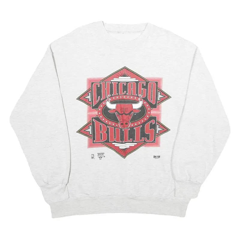 Mens White Chicago Bulls Crew Neck Xl Cotton Blend Sweatshirt Nba Basket 1