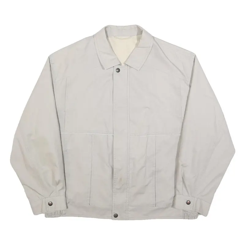 Mens White Cotton Blend Jacket L Plain Zip Closure Casual Lightweight Outdoor 1