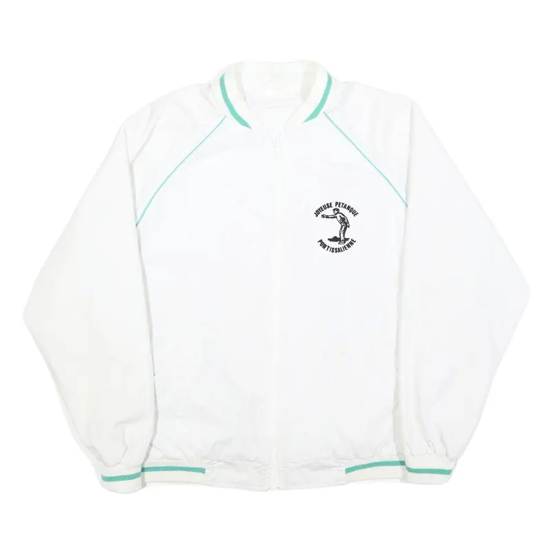 Mens White Green Trim Plain Jacket L Polyester Blend Zip Track Lightweight 1