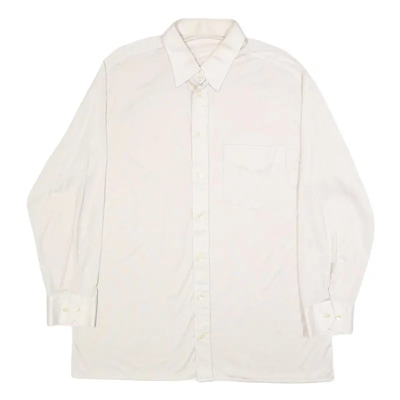 Mens White Plain Synthetic Shirt L Long Sleeve Button Closure Relaxed Fit 1