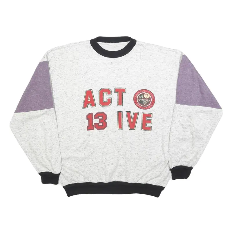 Mens White & Purple Active 13 Sweatshirt Xl Crew Neck Casual Cotton Blend 1