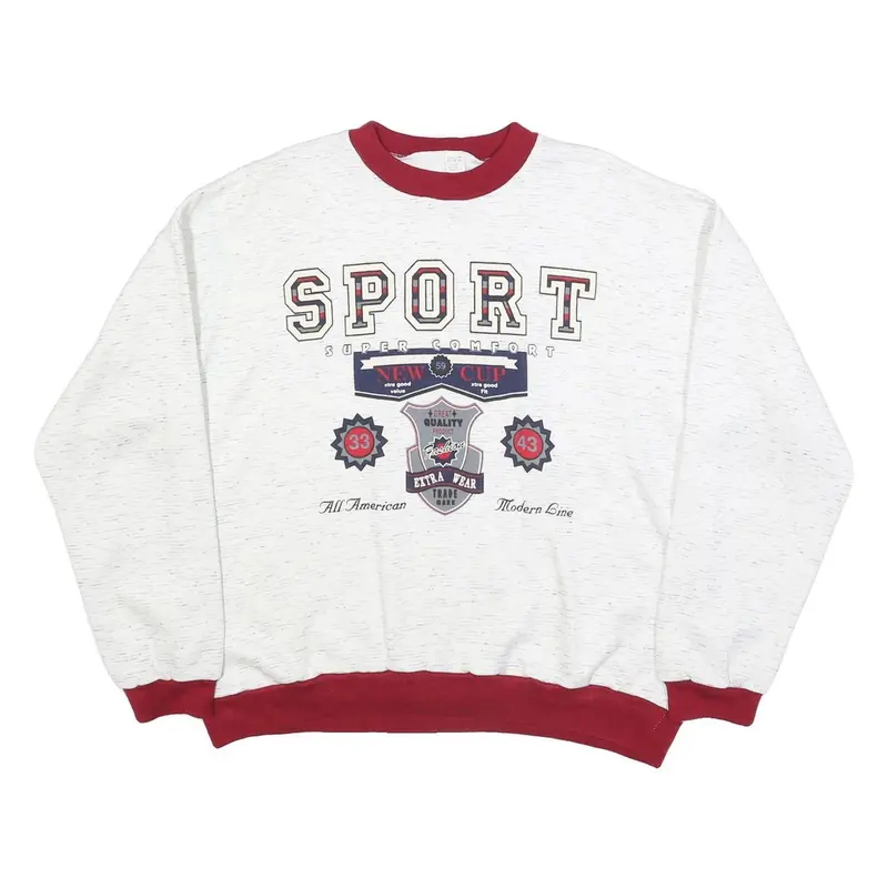 Mens White & Red Sport Graphic Crew Neck Sweatshirt M Casual Pullover 1