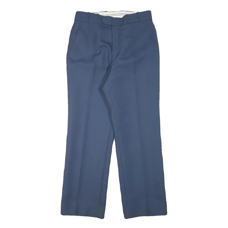 Mens Wool Blend Blue Regular Leg Trousers W30 L29 Zip Closure Classic Fit 1