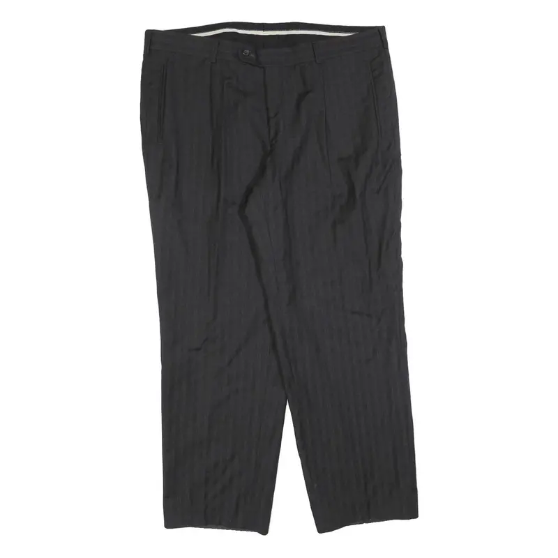 Mens Wool Grey Regular Straight Trousers W40 L30 Formal Workwear Zip Closure 1