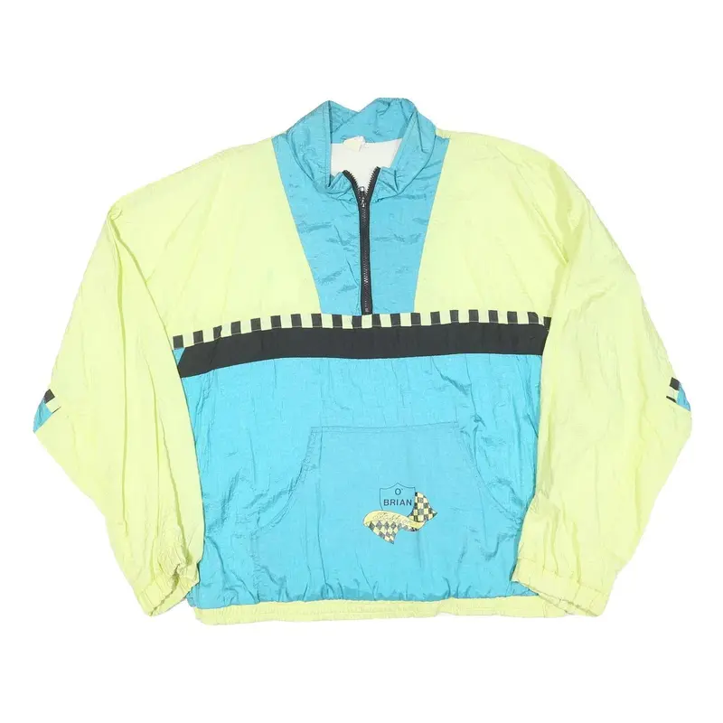 Mens Yellow & Blue Patchwork Zip Jacket Xl Polyester Blend Colourblock Retro 1