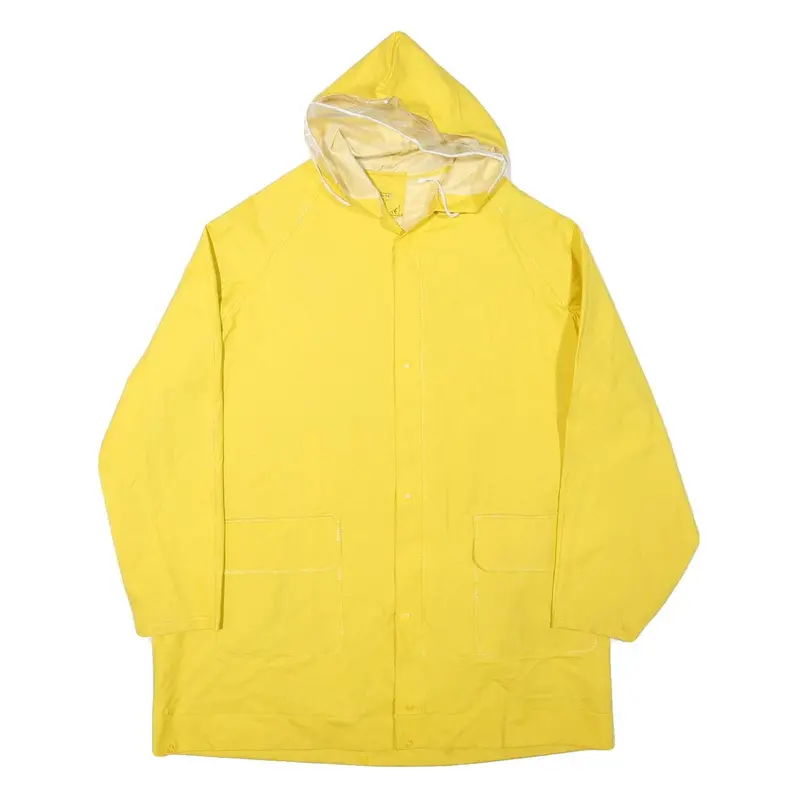 Mens Yellow Button Jacket L Polyester Plain Casual Hooded Raincoat Bright 1