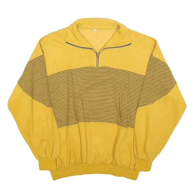Mens Yellow Patterned Pullover Basic Knit L Half Zip Jumper Cotton Blend 1