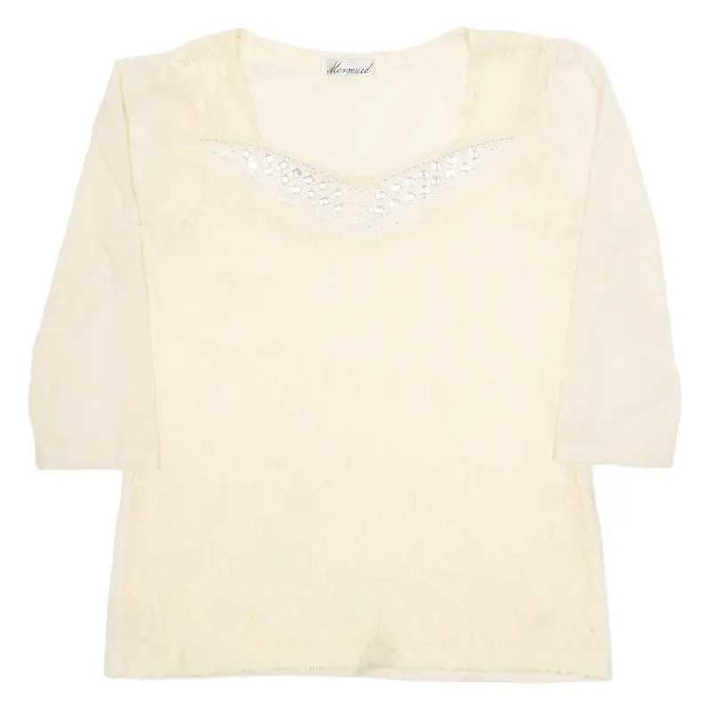 Mermaid Womens Blouse Cream 3/4 Sleeve Crazy Pattern M 1