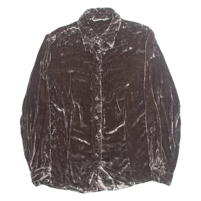 Merona Womens Shirt Brown Collared Long Sleeve S 1