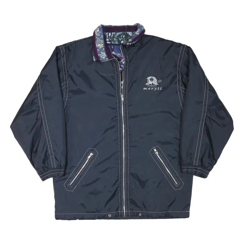 Meryll Womens Navy Blue Reversible Zip Jacket M Polyester Blend Plain Casual 1
