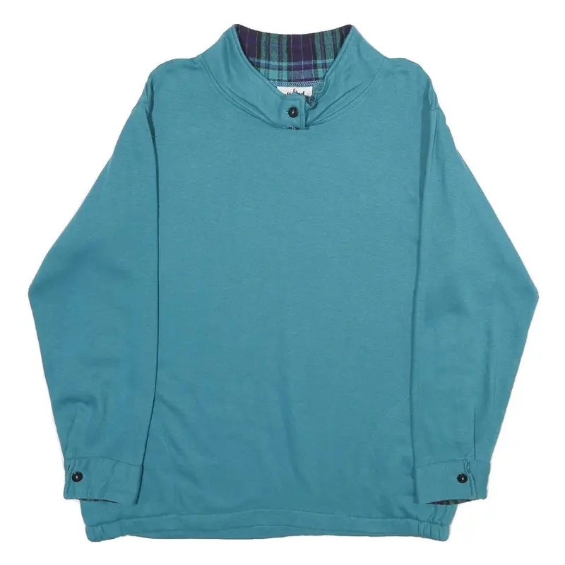 Metropolitan Womens Blue Collared L Cotton Blend Sweatshirt Pullover Casual 1