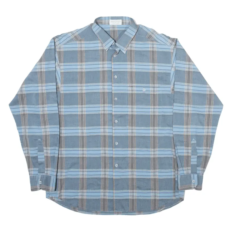 Metzger Mens Shirt Blue Check Long Sleeve L 1