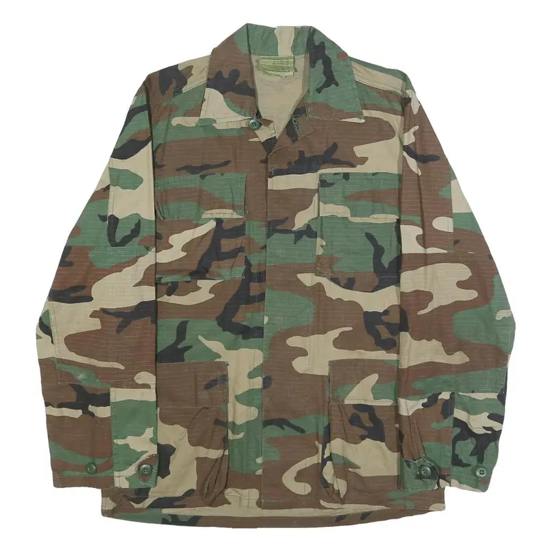 Mfh Mens Green & Brown Camouflage Cotton Blend Button Jacket S Ripstop Outdoor 1