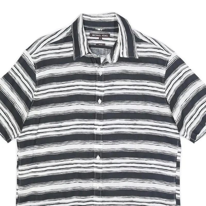 Michael Kors Mens Black & White Striped Linen Shirt M Casual Smart Summer 2