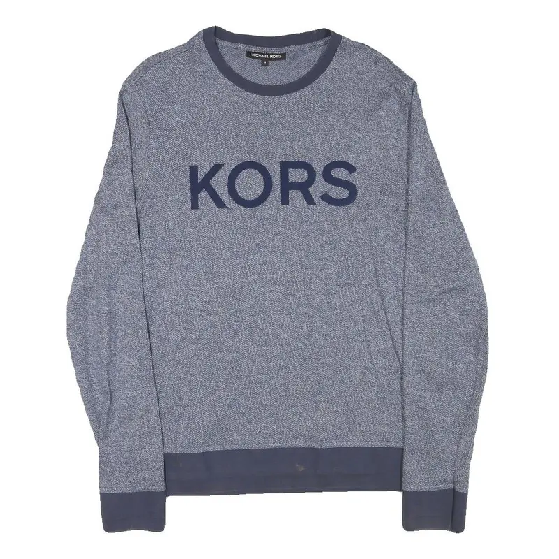 Michael Kors Mens Blue Plain Cotton Blend Crew Neck Basic Knit Jumper M 1