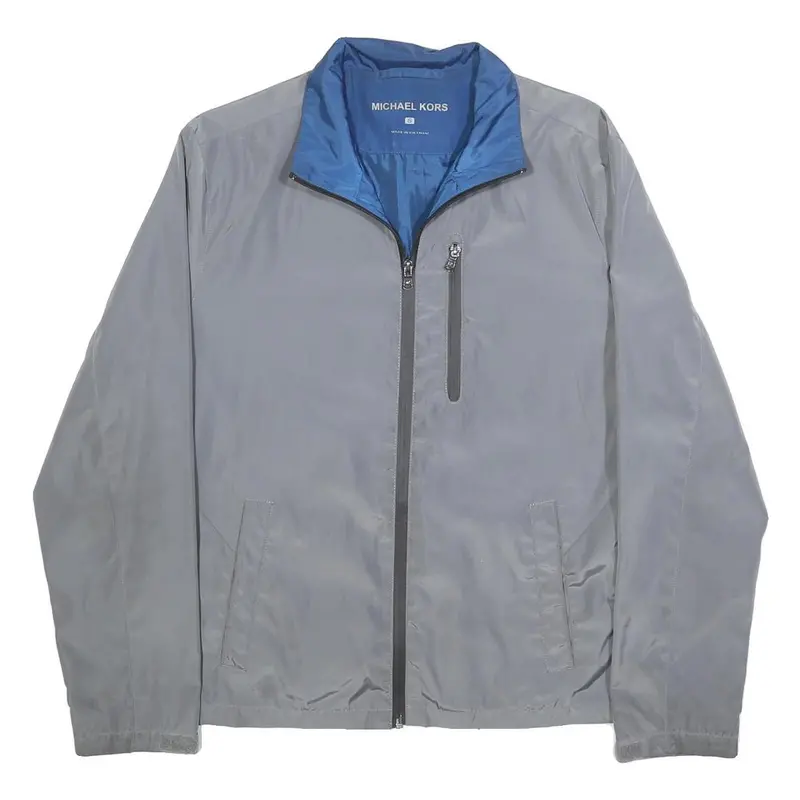 Michael Kors Mens Grey Blue Zip Jacket S Polyester Plain Lightweight Windbreaker 1