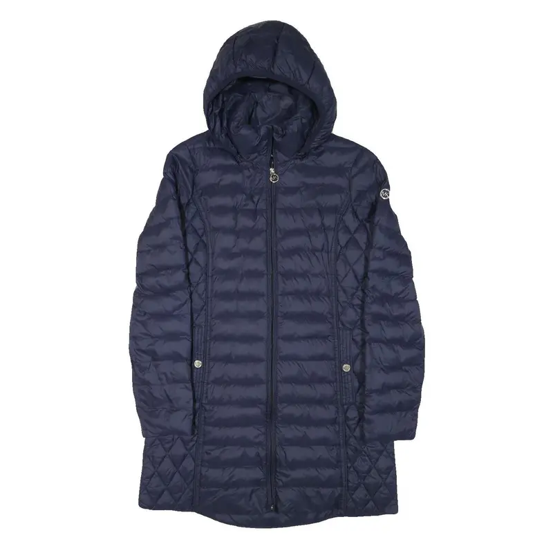 Michael Kors Mens Navy Blue Quilted Jacket S Polyester Blend Zip Hooded Stylish 1