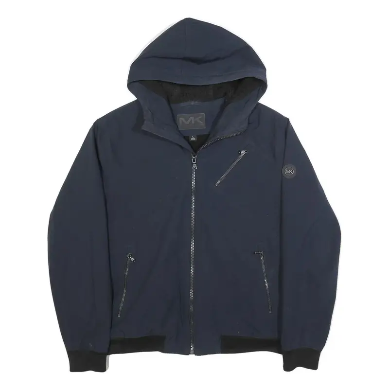 Michael Kors Mens Navy Blue Zip Jacket L Polyester Casual Hooded Pocket 1