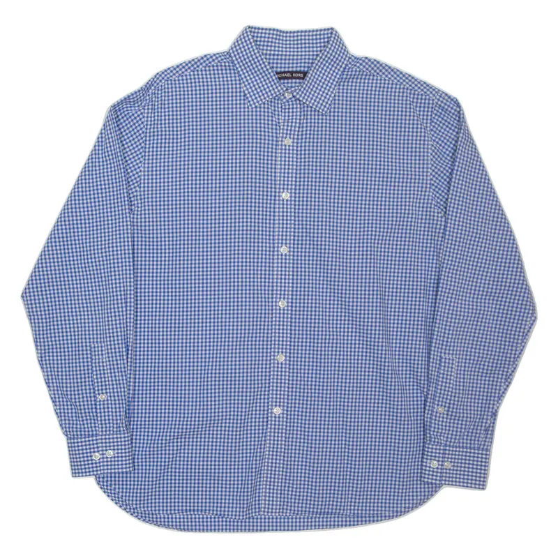 Michael Kors Mens Shirt Blue Gingham Long Sleeve L 1