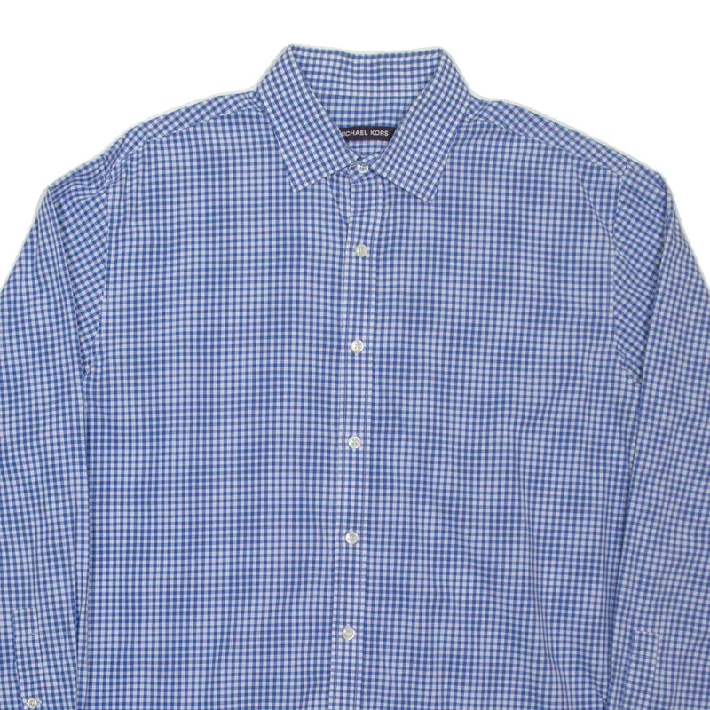 Michael Kors Mens Shirt Blue Gingham Long Sleeve L 2