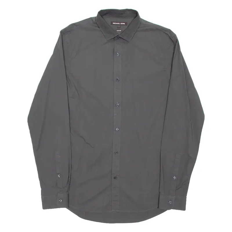 Michael Kors Slim Fit Mens Plain Shirt Grey Long Sleeve M 1