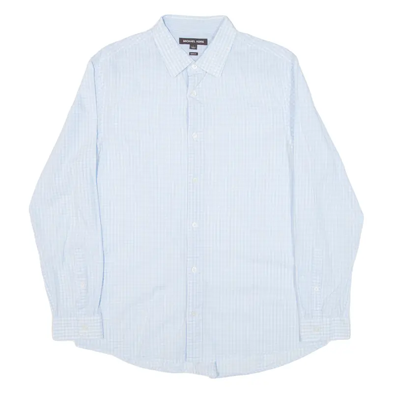 Michael Kors Slim Fit Mens Shirt Blue Gingham Long Sleeve L 1