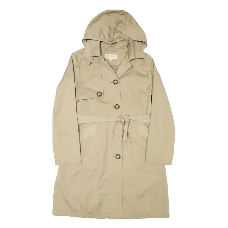 Michael Kors Womens Beige Button Jacket M Polyester Blend Hooded Classic Trench 1