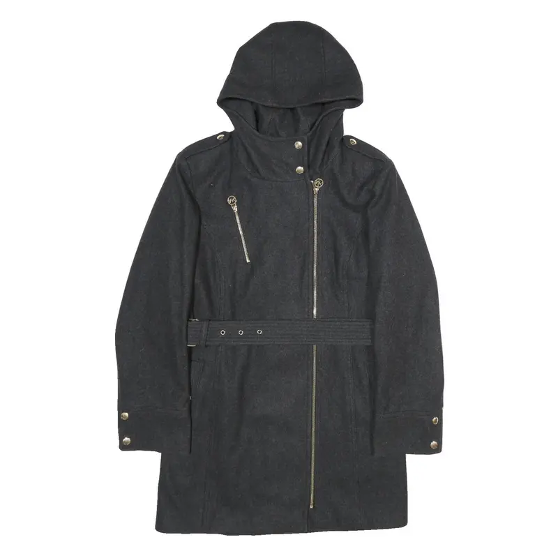 Michael Kors Womens Black Hooded Wool Blend Jacket M Zip Coat Elegant Classic 1
