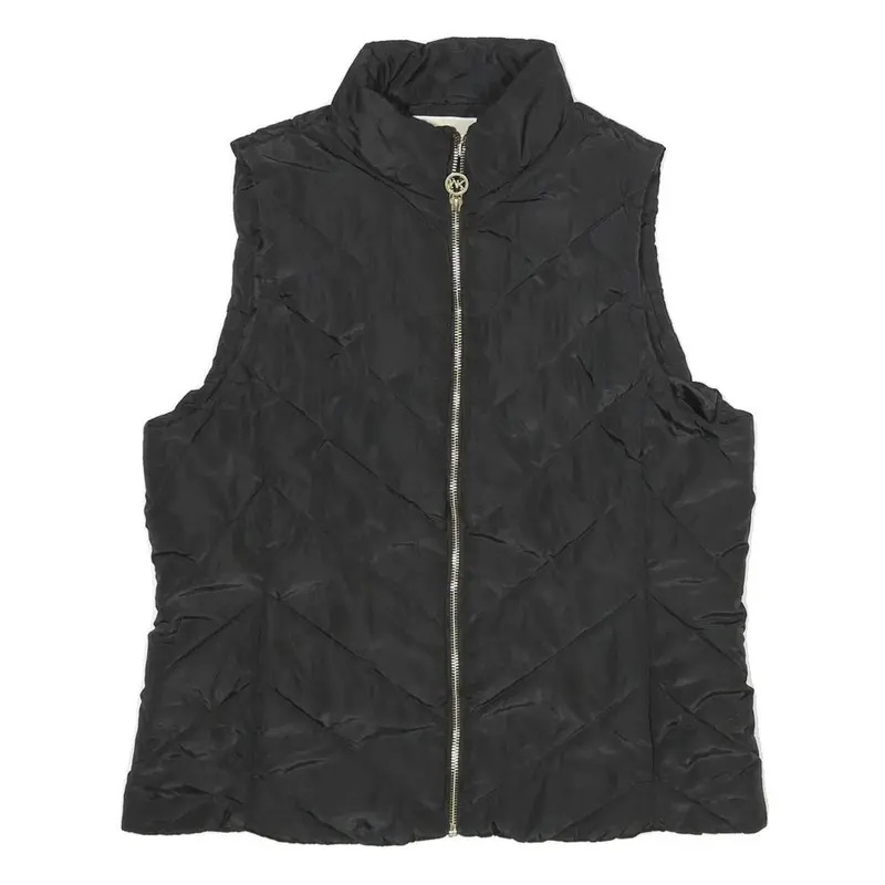 Michael Kors Womens Black Quilted Jacket L Polyester Zip Sleeveless Classic Fit 1